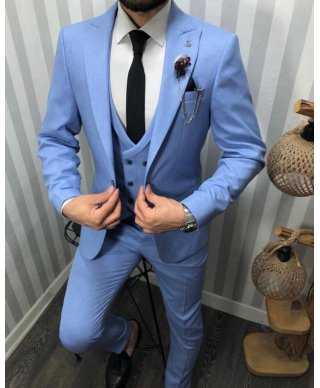 Abito uomo, azzurro - Con gilet doppiopetto