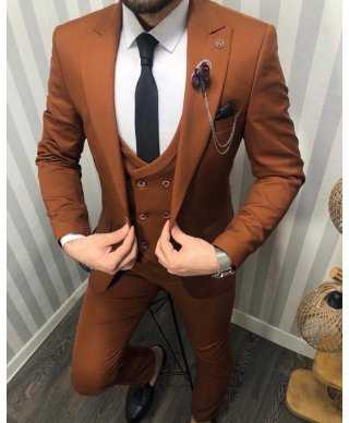 Abito uomo, marrone - Con gilet doppiopetto