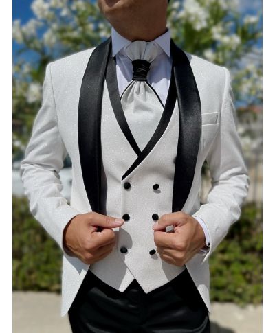 Smoking męski z kamizelką – Biały