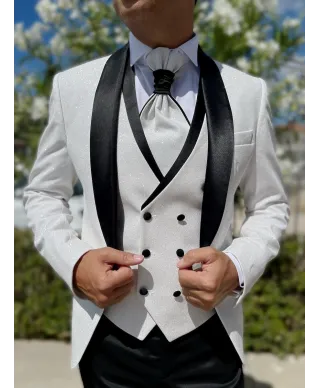 Smoking męski z kamizelką – Biały