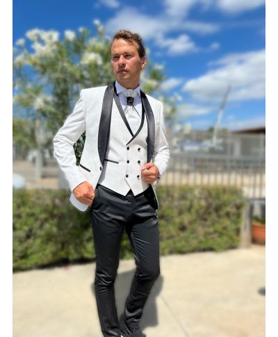 Smoking męski z kamizelką – Biały