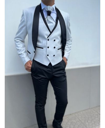 Smoking męski z kamizelką – Biały