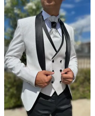 Smoking męski z kamizelką – Biały