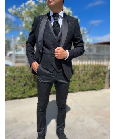 Smoking męski czarny z kamizelką