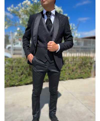 Smoking uomo con gilet, nero