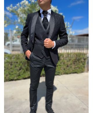 Smoking męski czarny z kamizelką