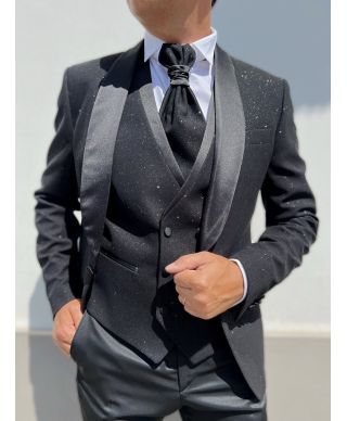Smoking męski czarny z kamizelką