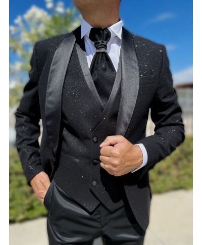 Smoking męski czarny z kamizelką