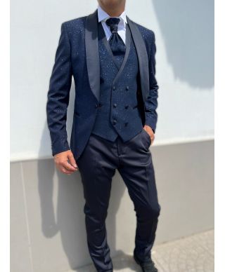 Smoking męski z kamizelką, niebieski
