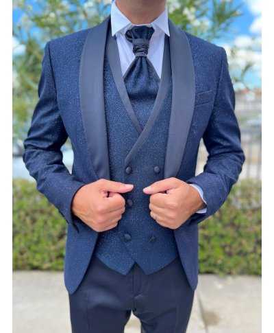 Smoking uomo blu con gilet