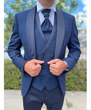Smoking męski z kamizelką, niebieski