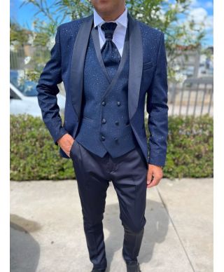 Smoking męski z kamizelką, niebieski