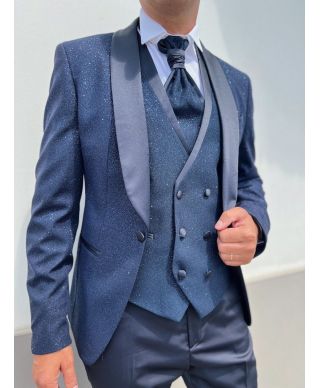 Smoking męski z kamizelką, niebieski