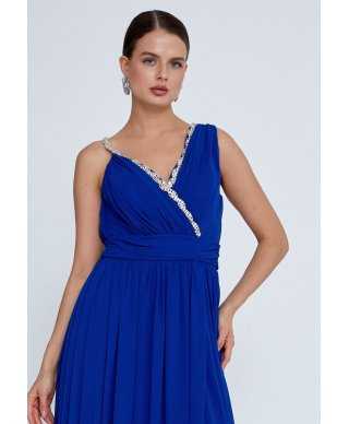 Abito da cerimonia donna blu, con spacco