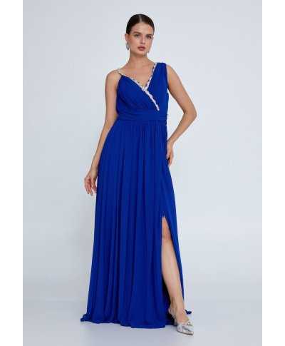Abito da cerimonia donna blu, con spacco