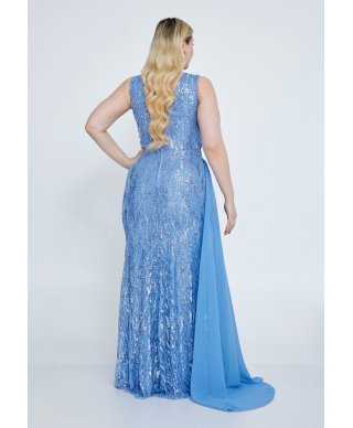 Abito da cerimonia azzurro, taglie curvy