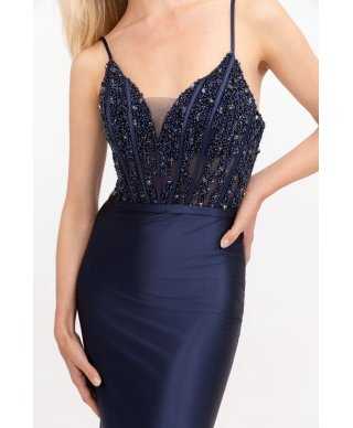 Vestito da cerimonia a sirena con schiena scoperta - Blu