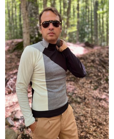 Sweter męski - Golf -Trójkolorowa fantazja - Made in Italy