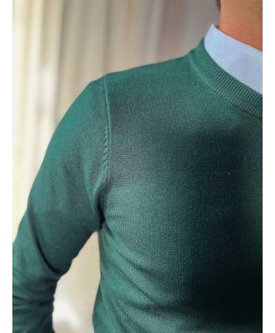 Sweter męski, okrągły dekolt - Zielony - Key Jey