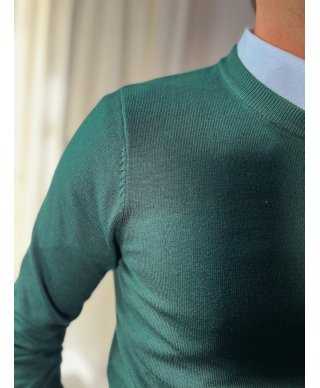 Sweter męski, okrągły dekolt - Zielony - Key Jey