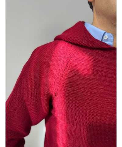 Sweter męski z kapturem - Bordowy - Hide