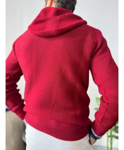 Sweter męski z kapturem - Bordowy - Hide