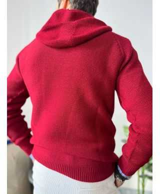 Sweter męski z kapturem - Bordowy - Hide