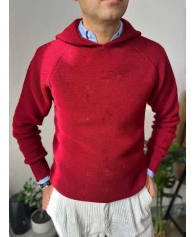 Sweter męski z kapturem - Bordowy - Hide