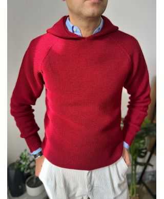 Sweter męski z kapturem - Bordowy - Hide