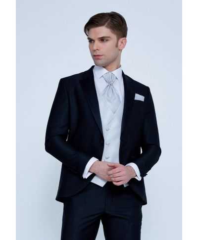 Smoking z kamizelką adamaszkową - Czarny - model Principe