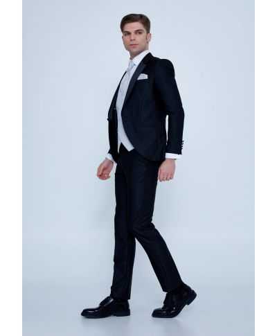 Smoking z kamizelką adamaszkową - Czarny - model Principe
