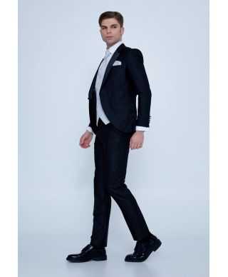 Smoking z kamizelką adamaszkową - Czarny - model Principe