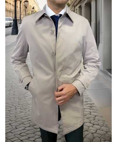 Płaszcz męski - Wiosenny - Trencz - Beżowy- Made in Italy
