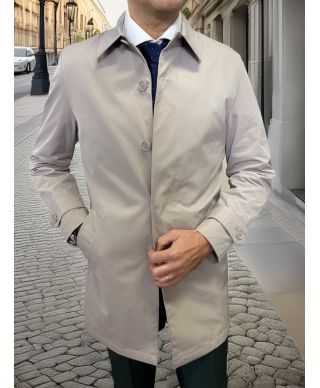 Płaszcz męski - Wiosenny - Trencz - Beżowy- Made in Italy