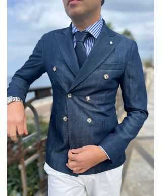 Męska dwurzędowa marynarka  dżinsowa - Paul Miranda - Made in Italy