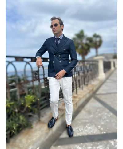 Męska dwurzędowa marynarka  dżinsowa - Paul Miranda - Made in Italy