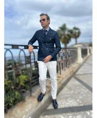 Męska dwurzędowa marynarka  dżinsowa - Paul Miranda - Made in Italy
