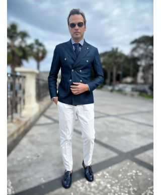 Męska dwurzędowa marynarka  dżinsowa - Paul Miranda - Made in Italy