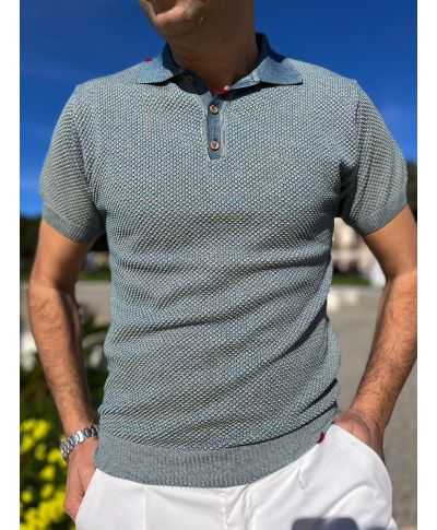Polo Paul Miranda pertrolio con bottoni in legno