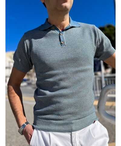 Polo Paul Miranda pertrolio con bottoni in legno
