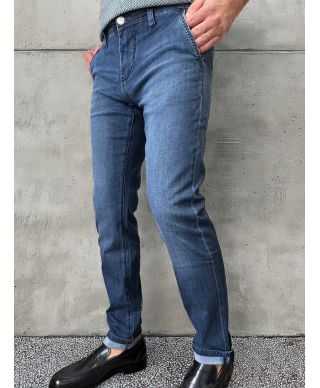 Stylowe spodnie męskie slim jeansowe w kolorze denim