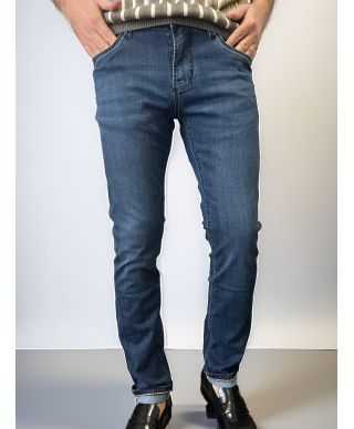 Jeansy męskie slim fit granatowe –  Key Jey - Nowoczesny styl i maksymalna wygoda
