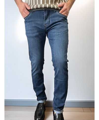 Jeansy męskie slim fit granatowe –  Key Jey - Nowoczesny styl i maksymalna wygoda