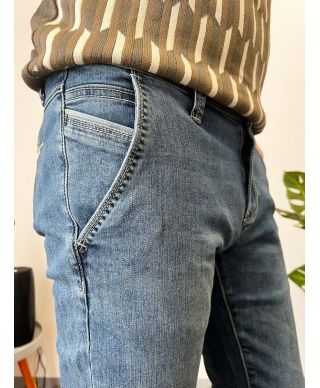 Jeansy męskie Slim Fit – Jasne przetarcie - Denim - key Jey