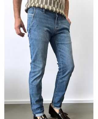 Jeansy męskie Slim Fit – Jasne przetarcie - Denim - key Jey