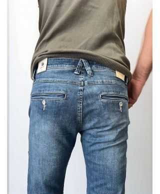 Jeansy męskie Slim Fit – Jasne przetarcie - Denim - key Jey