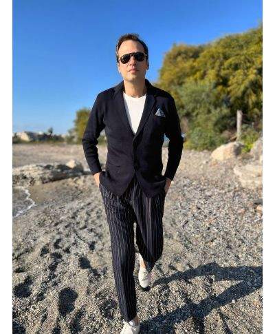 Cardigan blu con 2 bottoni e pochette - Hector