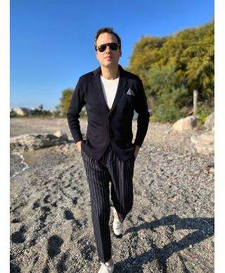 Cardigan blu con 2 bottoni e pochette - Hector