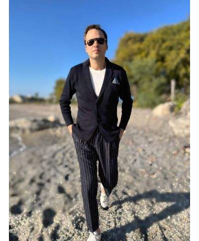 Cardigan blu con 2 bottoni e pochette - Hector