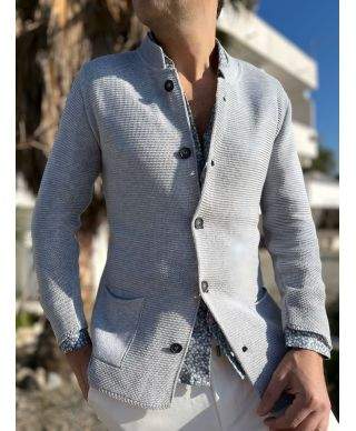 Cardigan uomo grigio perla con collo coreano - Kim